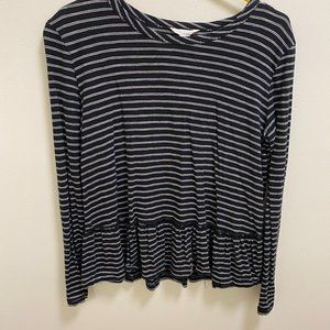 LONG SLEEVE PEPLUM BLACK AND WHITE PEPLUM TOP